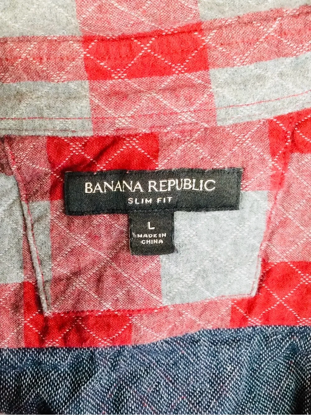 Banana Republic Red and Gray Plaid Button-Down Shirt